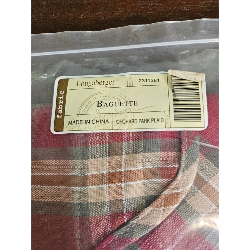 Longaberger Baguette Basket Liner Orchard Park Plaid Red Tan Fabric 2311281